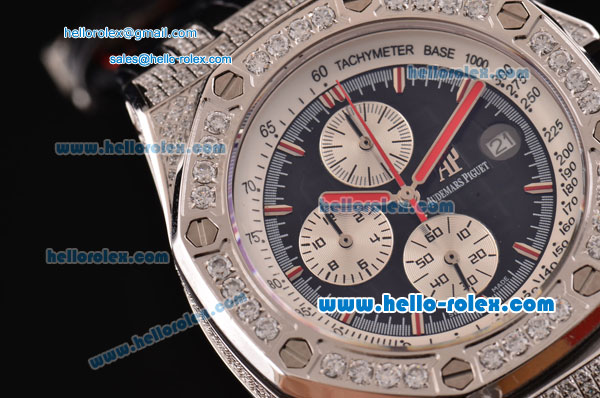 Audemars Piguet Royal Oak Offshore Chronograph Miyota OS10 Quartz Steel Case with Diamond Bezel Black Leather Strap and Black Dial - Click Image to Close